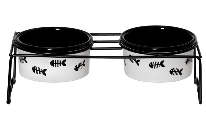 Signature Houseware Fish Cat Bowl Set w/ Stand