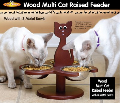 Wood multi cat raised feeder