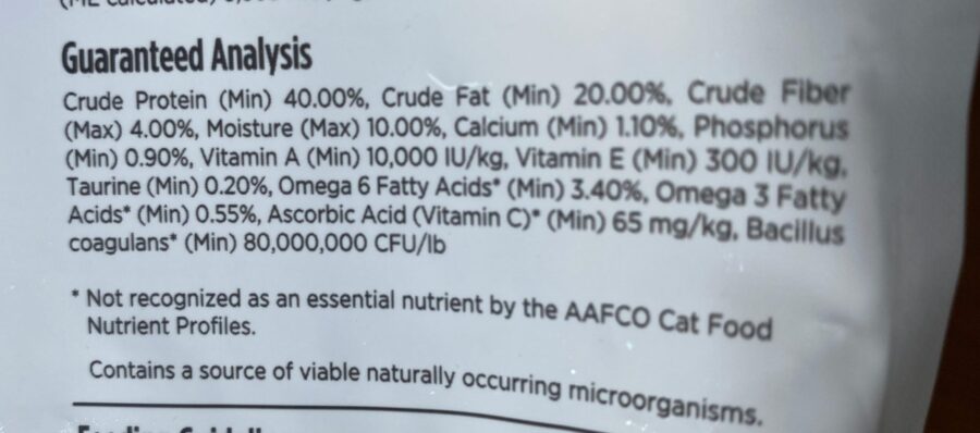 Guaranteed analysis Nulo cat food