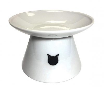15°Tilted Raised Pet Bowl Stress-Free Suit for Cats Small Dogs Cute Cat Face Double Transparent Bowl HATELI Cat Elevated Double Plastic Bowl,Pet Feeding Bowl 