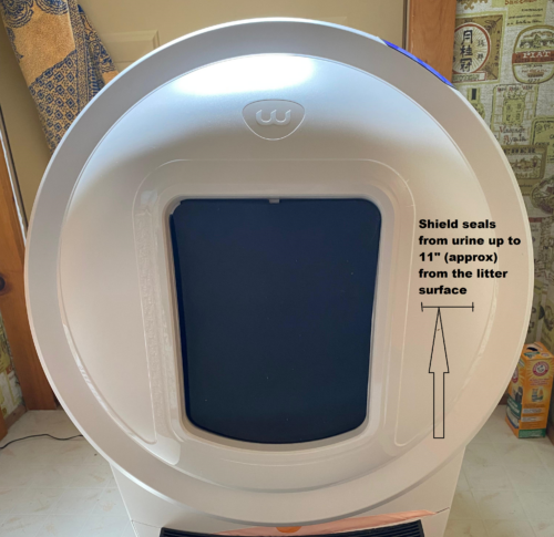 Litter-Robot Shield showing urine protection limit