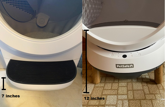 Accessibility comparison: Litter-Robot 4 (7-inch entry) vs. SmartSpin (12-inch entry)